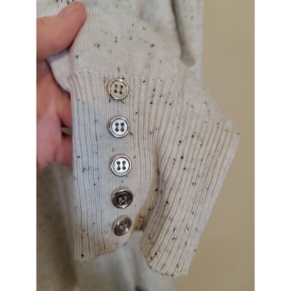 Eleven Eleven Speckled Open Front Knit Cardigan Sweater White Black Size Medium - Picture 4 of 8